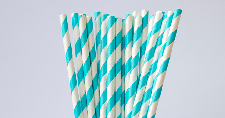 Papiertrinkhalme hellblaue gestreift 197/6mm 250 stk
